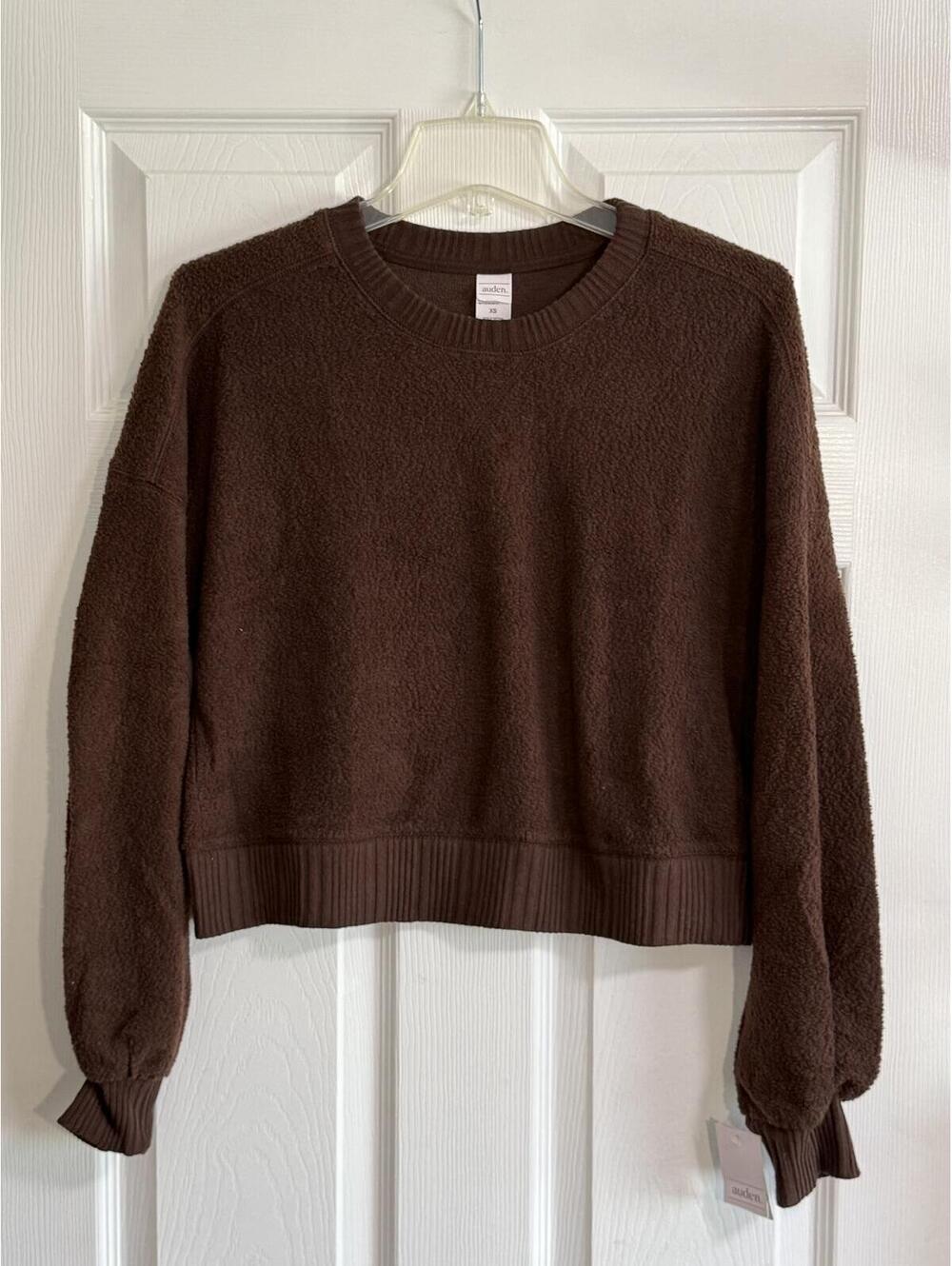Auden Brown Fleece Crewneck Sweater – Soft Plush Knit, XS, NWT
